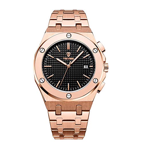 Armbanduhren,Einfache wasserdichte Multifunktionale Mechanische Automatikuhr Mit Stahlgürtel Oberfläche In Roségold-Muschelschwarz von Haonb