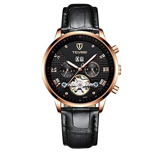 Armbanduhren,Herrenuhr Automatische wasserdichte Mechanische Multifunktionsuhr, Schwarz von Haonb