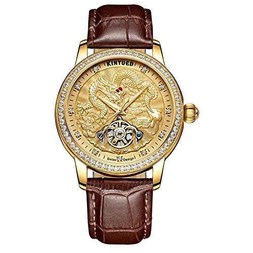 Armbanduhren,Kinyued Dragon Mechanical Business Dress Automatikuhren Sport Edelstahl Leuchtend, Braun von Haonb