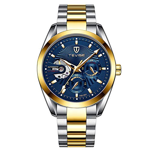 Armbanduhren,wasserdichte Mechanische 5-Polige Multifunktions-Business-Automatikuhr, Zwischen Gold Und Blau von Haonb