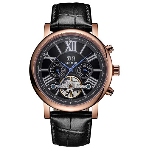 Herrenuhren,Edelstahl Tourbillon Automatische Mechanische Business Casual Herrenuhr Vergoldete Schwarze Muschel von Haonb