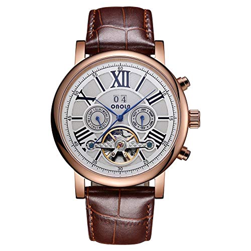 Herrenuhren,Edelstahl Tourbillon Automatische Mechanische Business Casual Herrenuhr Vergoldete Weiße Schale von Haonb