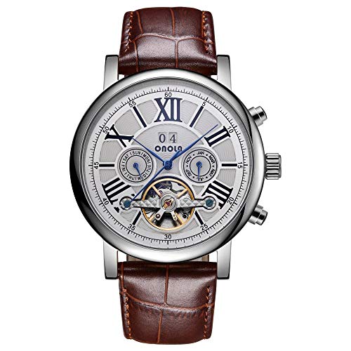 Herrenuhren,Stahl Tourbillon Vollautomatische Mechanische Business Casual Herrenuhr Weiß von Haonb