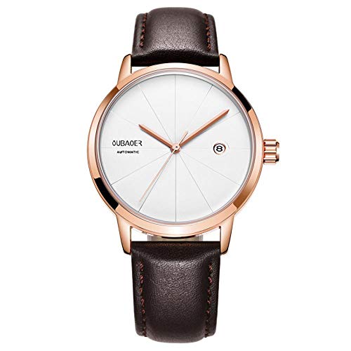 Herrenuhren Automatischer Mechanischer Uhrenledergürtel Mit Einfachem Kalenderrücken Durch Business Casual Watch, Elegantes Weiß von Haonb