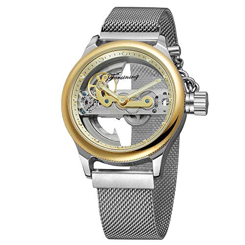 Smartwatches,Wasserdichtes Stahlgitter Mit Doppelt Öffnender Mechanischer Automatikuhr Vergoldete Goldschale von Haonb