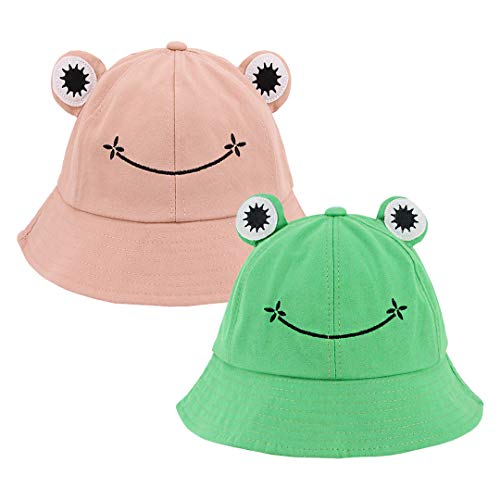 Haoohu Froschhut Erwachsene Baumwolle Fischerhut Frosch Kappe Fischer Strand Festival Sonnenhut Dress Up Party Frosch Hut, Green + Pink, Einheitsgröße von Haoohu