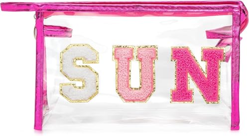 Haooryx wasserdichte Transparente Kosmetiktasche - Rosa Rote Sun Klare Patch Kosmetiktasche Wasserdicht Durchsichtig Make-up-Beutel Aus PVC Tragbarer Reißverschluss-Beutel Alltags-Handtasche Reise von Haooryx