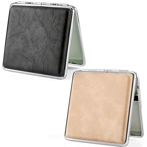 2 X Leder Zigarettenetui Metall Schwarz/Beige aus hochwertigem / 20 Zigaretten - PU Leder Zigarettenbox für Drehzigaretten Filterzigaretten - Etui mit Gummiband - Zigarettenzubehör elegant Zigarett von Haosell
