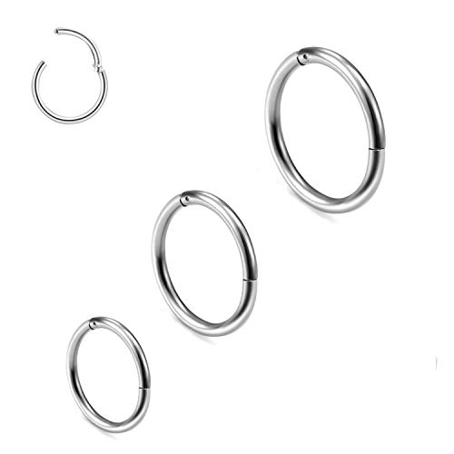 3 Stk 6/8/10mm 16G Edelstahl Nasenring Hoop Damen Herren Septum Clicker Ring Nasenring Set Ohr Lippen Nasenpiercing Lippenpiercing Knorpel Creolen für Männer Frauen von Haosell