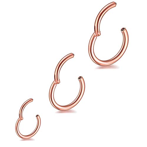 3 Stk 6/8/10mm 16G Edelstahl Nasenring rosegold Damen Herren Septum Clicker Ring Nasenring Set Ohr Lippen Nasenpiercing rosegold Lippenpiercing Knorpel Creolen für Männer Frauen von Haosell