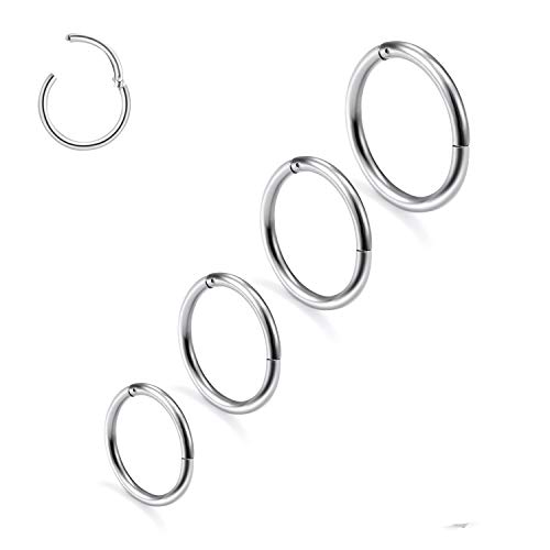 4 Stk 6/8/10/12mm 16G Edelstahl Nasenring Hoop Damen Herren Septum Clicker Ring Nasenring Set Ohr Lippen Nasenpiercing Lippenpiercing Knorpel Creolen für Männer Frauen von Haosell