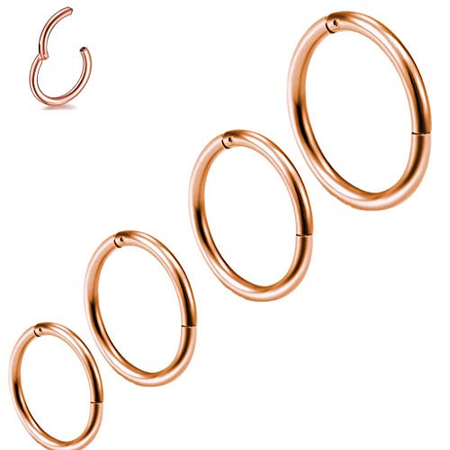 4 Stk 6/8/10/12mm 16G Edelstahl Nasenring rosegold Damen Herren Septum Clicker Ring Nasenring Set Ohr Lippen Nasenpiercing rosegold Lippenpiercing Knorpel Creolen für Männer Frauen von Haosell