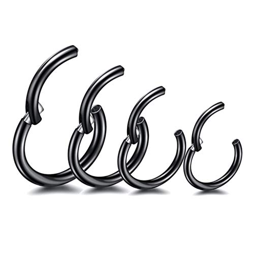 4 Stk 6/8/10/12mm 16G Edelstahl Nasenring schwarz Damen Herren Septum Clicker Ring Nasenring Set Ohr Lippen Nasenpiercing Lippenpiercing Knorpel Creolen für Männer Frauen von Haosell