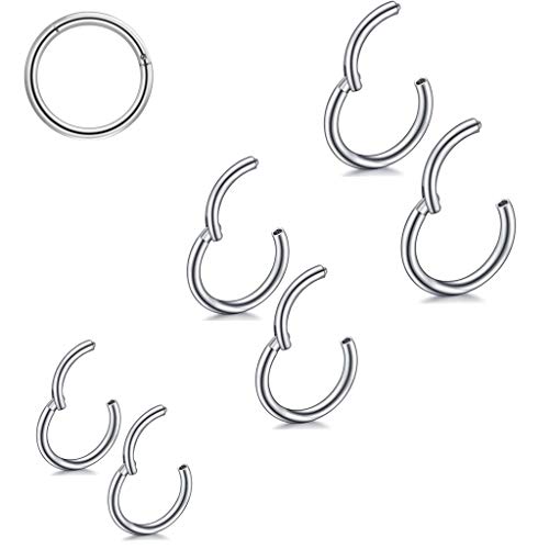 6 Stk 8/10/12mm 16G Edelstahl Nasenring Hoop Damen Herren Septum Clicker Ring Nasenring Set Ohr Lippen Nasenpiercing Lippenpiercing Knorpel Creolen für Männer Frauen von Haosell