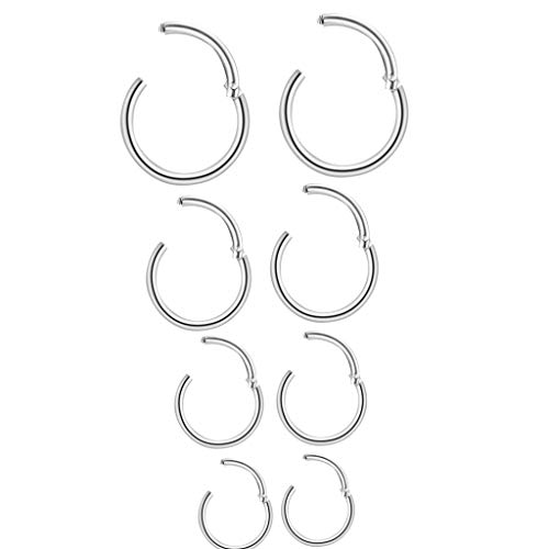 8 Stk 6/8/10/12mm 16G Edelstahl Nasenring Hoop Damen Herren Septum Clicker Ring Nasenring Set Ohr Lippen Nasenpiercing Lippenpiercing Knorpel Creolen für Männer Frauen von Haosell