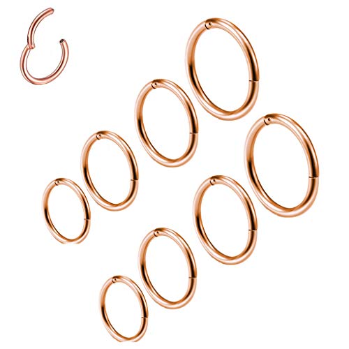 8 Stk 6/8/10/12mm 16G Edelstahl Nasenring rosegold Damen Herren Septum Clicker Ring Nasenring Set Ohr Lippen Nasenpiercing rosegold Lippenpiercing Knorpel Creolen für Männer Frauen von Haosell