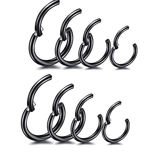 8 Stk 6/8/10/12mm 16G Edelstahl Nasenring schwarz Damen Herren Septum Clicker Ring Nasenring Set Ohr Lippen Nasenpiercing Lippenpiercing Knorpel Creolen für Männer Frauen von Haosell