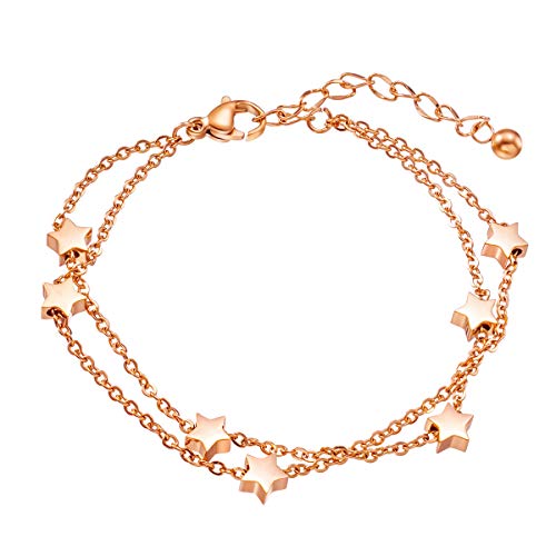 Damen Edelstahl Sternen Fußkette Rosegold Fußkettchen for damen Mädchen FreundschaftsFußkettchen fußkette damen fußkettchen rosegold Silber (rosegold) von Haosell