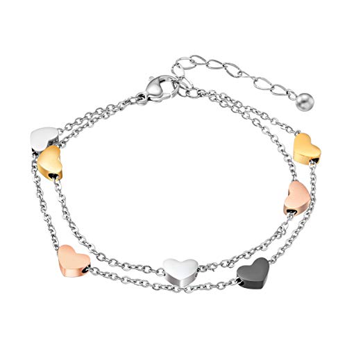 Edelstahl herz Damen Armband Armkette Armschmuck Armband mit herz Anhängern Doppelt Kette Armband für Frauen Mädchen Armkette stern Freundschaftsarmband Freundschaftsarmbänder von Haosell