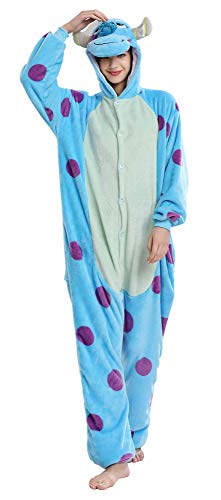 Erwachsenen Tier Pyjama Kostüm, Plüsch Onesies Kostüm Halloween Cosplay Kostüm Flanell für Erwachsene und Jugendliche (X-Large, Blue) von Haowen