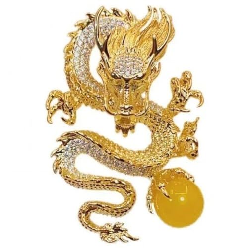 Chinesische Drache Brosche Vintage Chinesische Drache Zodiac Emaille Brosche Abzeichen Perlen Legende Tiernadel Schmuck Geschenk Für Männer Frauen Frauen von Haowul