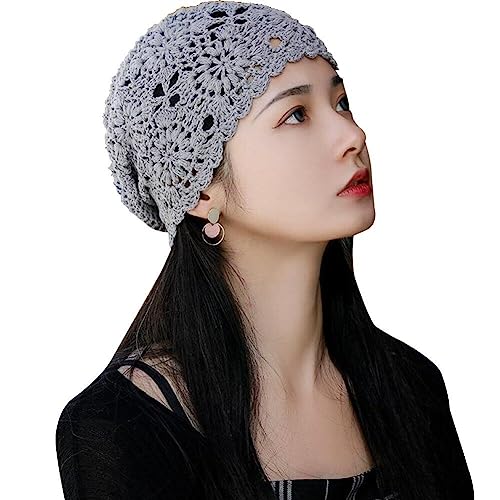 Frauen Schlampig Beanie Hut Blumenmaser Beanie Hut Warme Motorhaube Cap Baumwolle Häkelschädelkappe Strickausschnitt Hut von Haowul