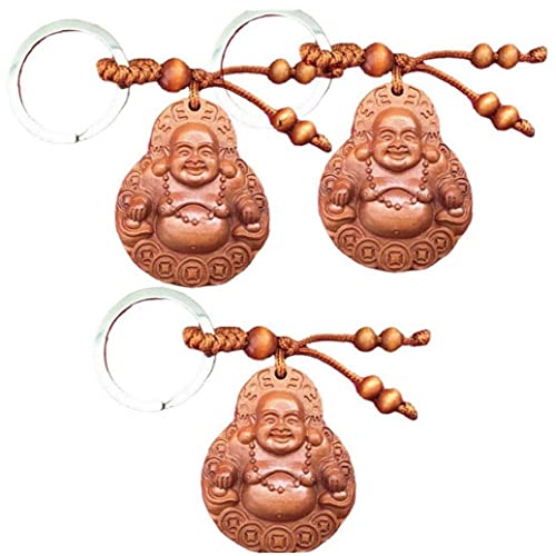 Haowul 3pcs Pfirsichholz Holzschnitzer Buddha Anhänger Keychain Luck von Haowul