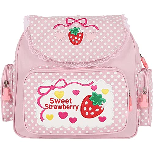 Haowul Japanischer Stil Kawaii Bookbag Erdbeer Mini -rucksack Bestickter Erdbeer -spitzen -rucksack Süßes Schultasche Für Mädchen von Haowul