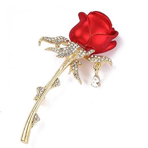 Strassrote Rose Blumenbroschen Für Frauen Elegante Blumenanlagen Pins Hochzeitsfeier Abzeichen Schmuck Valentinstag von Haowul