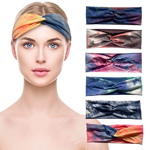 Workout Stirnband 6pcs Dehnbares Krawattenfarbstoff -stirnband Twisted Hair Band Sport Yoga Head Wrap Hairband Running Stirnband von Haowul