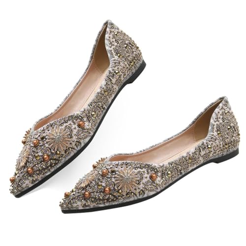 Flache Schuhe für Damen, Strass, modisch, spitzer Zehenbereich, Perlen, Diamanten, niedriger Absatz, Kleid, Hochzeit, flache Schuhe, Arbeit, Business, Freizeit, A-apricot, 42 EU Flache Schuhe für Damen, Strass, modisch, spitzer Zehenbereich, Perlen, Diamanten, niedriger Absatz, Kleid, Hochzeit, flache Schuhe, Arbeit, Business, Freizeit, A-apricot, 42 EU von Haoxiezi