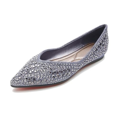 Flache Schuhe für Damen, Strass, modisch, spitzer Zehenbereich, Perlen, Diamanten, niedriger Absatz, Kleid, Hochzeit, flache Schuhe, Arbeit, Business, Freizeit, Blau, 39 EU Flache Schuhe für Damen, Strass, modisch, spitzer Zehenbereich, Perlen, Diamanten, niedriger Absatz, Kleid, Hochzeit, flache Schuhe, Arbeit, Business, Freizeit, Blau, 39 EU von Haoxiezi