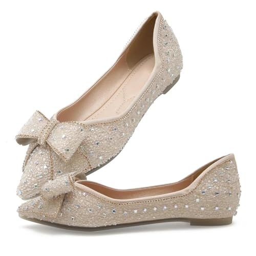 Flache Schuhe für Damen, Strass, modisch, spitzer Zehenbereich, Perlen, Diamanten, niedriger Absatz, Kleid, Hochzeit, flache Schuhe, Arbeit, Business, Freizeit, Light Apricot, 41 EU Flache Schuhe für Damen, Strass, modisch, spitzer Zehenbereich, Perlen, Diamanten, niedriger Absatz, Kleid, Hochzeit, flache Schuhe, Arbeit, Business, Freizeit, Light Apricot, 41 EU von Haoxiezi