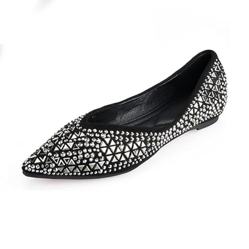 Flache Schuhe für Damen, Strass, modisch, spitzer Zehenbereich, Perlen, Diamanten, niedriger Absatz, Kleid, Hochzeit, flache Schuhe, Arbeit, Business, Freizeit, Pitch-Black, 35.5 EU Flache Schuhe für Damen, Strass, modisch, spitzer Zehenbereich, Perlen, Diamanten, niedriger Absatz, Kleid, Hochzeit, flache Schuhe, Arbeit, Business, Freizeit, Pitch-Black, 35.5 EU von Haoxiezi