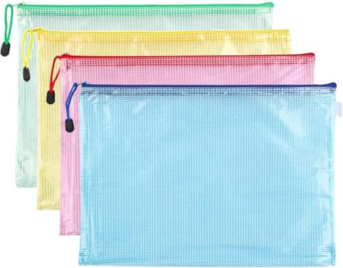 Haoyaru 4-teilige Mesh-Reißverschlusstasche, A4-Briefpapier-Akten-Netztasche mit Reißverschluss, wasserdichte Reißverschlusstasche, passend für Reiseaufbewahrung, Schulbürobedarf und Heimeinrichtung Haoyaru 4-teilige Mesh-Reißverschlusstasche, A4-Briefpapier-Akten-Netztasche mit Reißverschluss, wasserdichte Reißverschlusstasche, passend für Reiseaufbewahrung, Schulbürobedarf und Heimeinrichtung von Haoyaru