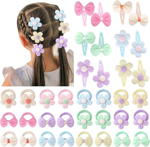 Haoyaru Kids Hair Accessories Candy Color Soft Seamless Bow & Flower Kids Cute Hair Clip Elastic Hair Harness für Mädchen Baby Kinder von Haoyaru