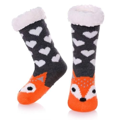 HapiLeap Kindersocken für Jungen und Mädchen Niedliche Tiersocken Weich Flauschig Warm Dick mit Fleece Gefüttert Weihnachtsstrümpfe für Kinder (3-5 Jahre, Fox) von HapiLeap