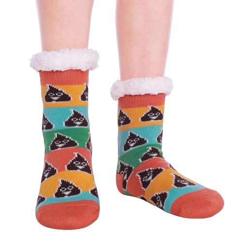 HapiLeap Kindersocken für Jungen und Mädchen Niedliche Tiersocken Weich Flauschig Warm Dick mit Fleece Gefüttert Weihnachtsstrümpfe für Kinder (5-8 Jahre, Poop) von HapiLeap