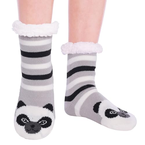 HapiLeap Kindersocken für Jungen und Mädchen Niedliche Tiersocken Weich Flauschig Warm Dick mit Fleece Gefüttert Weihnachtsstrümpfe für Kinder (5-8 Jahre, Panda) von HapiLeap