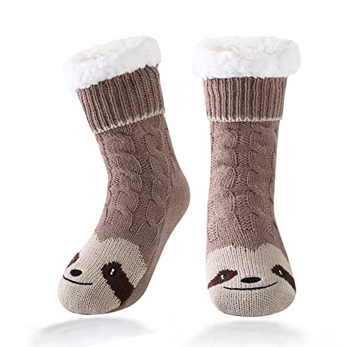 HapiLeap Kuschelsocken Kinder Slipper Socken Jungen Mädchen Hausschuh Socken Weiche Dicke Fleece Gefüttert Weihnachtsstrümpfe Kleinkind (Sloth (3-5 Jahre)) von HapiLeap