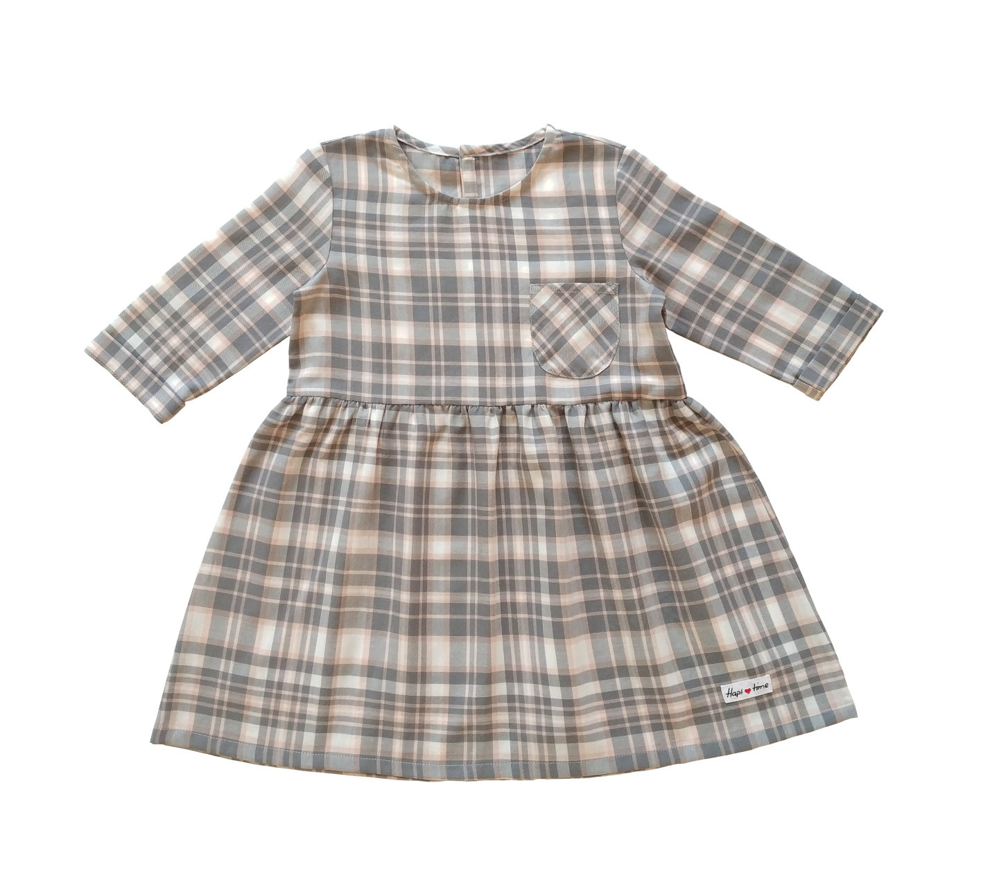 Karo Mädchenkleid in Grau-Rosa von Hapitimeboutique