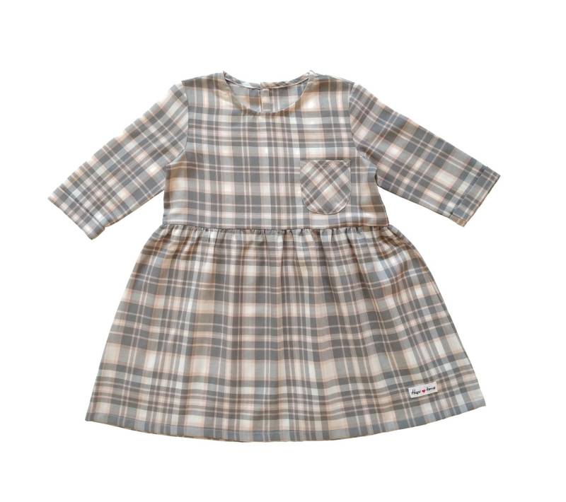 Karo Mädchenkleid in Grau-Rosa von Hapitimeboutique