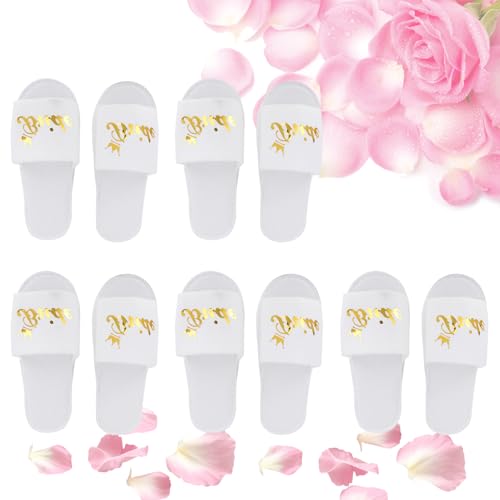 5 Paar Hochzeits Hausschuhe, Tragbare Braut Hausschuhen Party Pantoffeln Damen Offen Zehen JGA Spa Hausschuhe Einweg Slipper für Gäste, Hotelreisen, Einheitsgröße, Weiß (Braut-2) von Hapivida