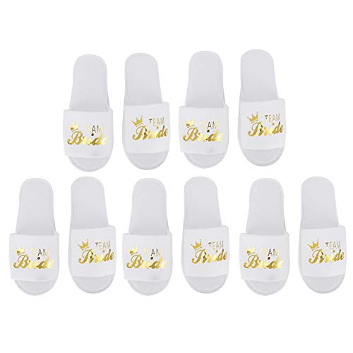 5 Paar Hochzeits Hausschuhe, Tragbare Pantoffeln für Hochzeit Braut und Team Braut Hausschuhe Einweg Brautjungfer Offene Zehen JGA Spa Slippers, Braut 2, Einheitsgröße 42 EU von Hapivida