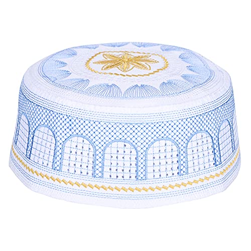 Hapivida Islamische Muslimische Mütze Blaue Stickerei Beanie Mütze Herren Muslimische Islamische Gebet Baumwolle Strickmütze für Eid Ramadan Pray Eid Geschenkid(57) von Hapivida