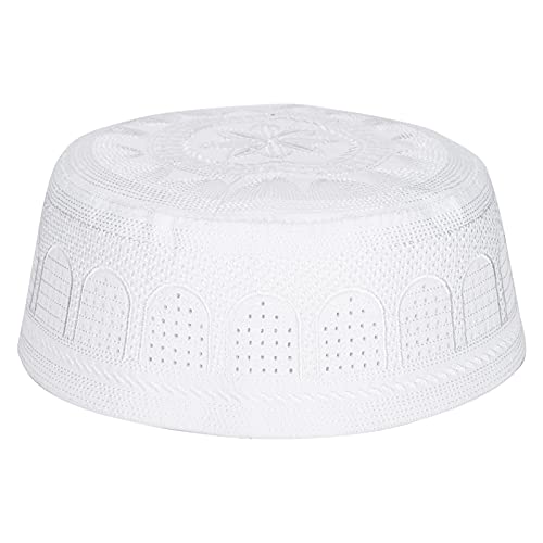 Hapivida Islamische Muslimische Mütze Weiße Stickerei Beanie Mütze Herren Muslimische Islamische Gebet Baumwolle Strickmütze 57 für Eid Ramadan Pray Eid Giftid von Hapivida