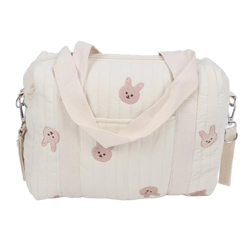 Hapivida Multifunktionale Kinderwagen Aufbewahrungstasche Reißverschluss Stickerei Wiederverwendbare Handtasche Große Kapazität Baumwolltuch für Reise Essentials (Kaninchenbeutel) von Hapivida