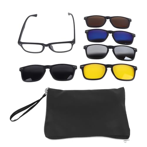 Magnetischer Clip Sonnenbrillen, TR Quadratische Brille mit 5 Austauschbaren Clips Polarisiert Clip Auf Sonnenbrillen Magnetische Clip-on Brillengläser für Outdoor Aktivitäten, Autofahren, Radfahren von Hapivida