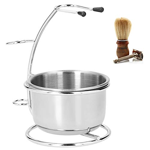 Hapivida Rasierpinselständer mit Schüssel, 2 in 1 Herren Edelstahl Rasierpinselhalter Rasierschale Gesichtsreinigungswerkzeuge für Manuelle Rasierer, Rasierpinsel von Hapivida