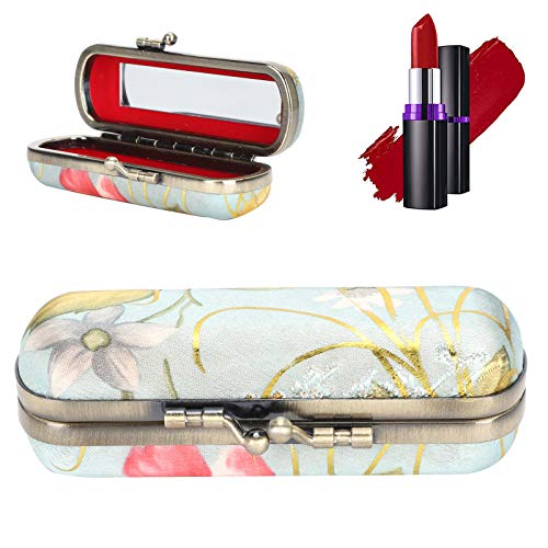 Tragbarer Lippenstift Etui, Retro Druck Lippenstift Aufbewahrungskoffer mit Spiegel, Klein Lipgloss Make-up Reversbeutel für Frauen Damen Mädchen von Hapivida